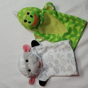MELISSA & DOUG Animal Hand Puppets-Green Dinosaur-White Sheep-9"-EC